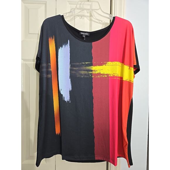 Plus Sz 18-20 Womens Multicolor Short Sleeve Blouse Casual Career Fun - Picture 1 of 8